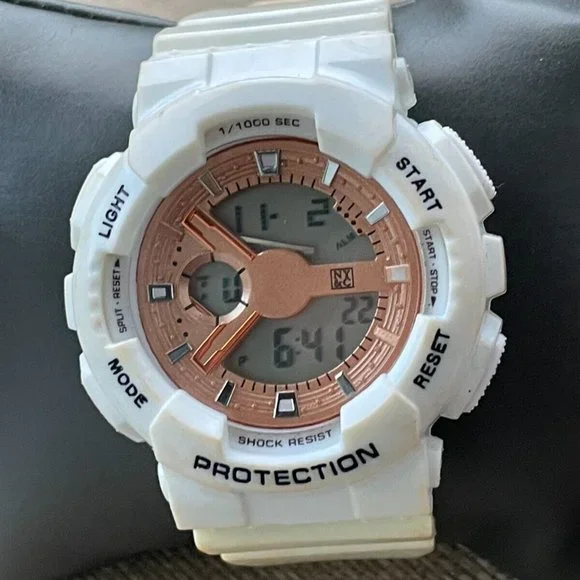 NY&C Digital Wristwatch White Plastic Band Multi Function Unisex Watch Light Up - Picture 4 of 10